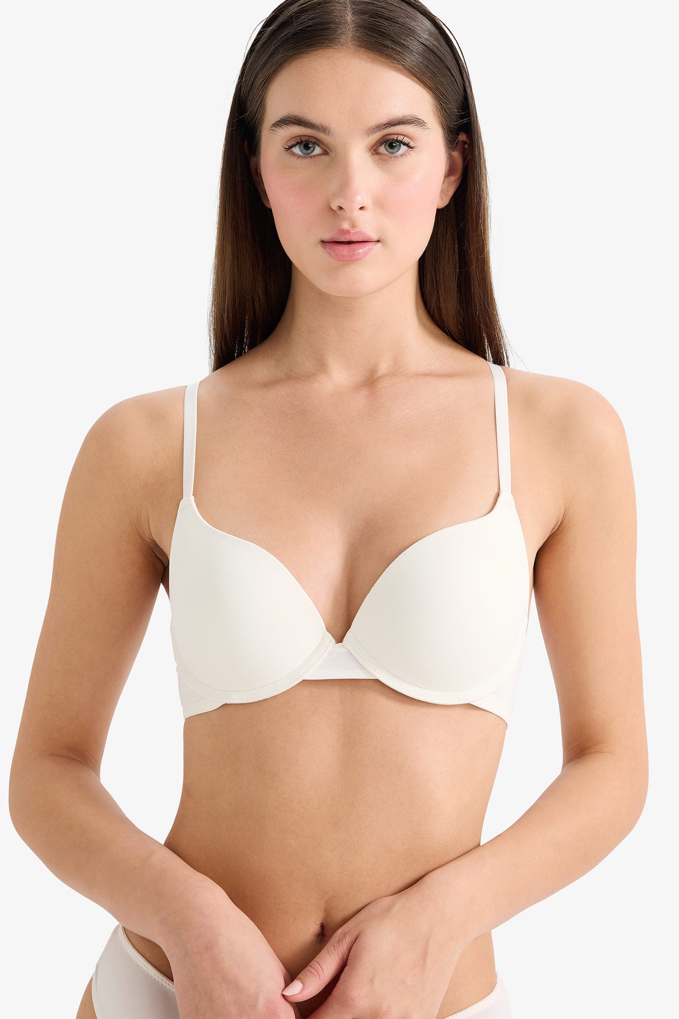 Beige Woman Micro Covered Half Padded Underwired T-Shirt Bra Casual